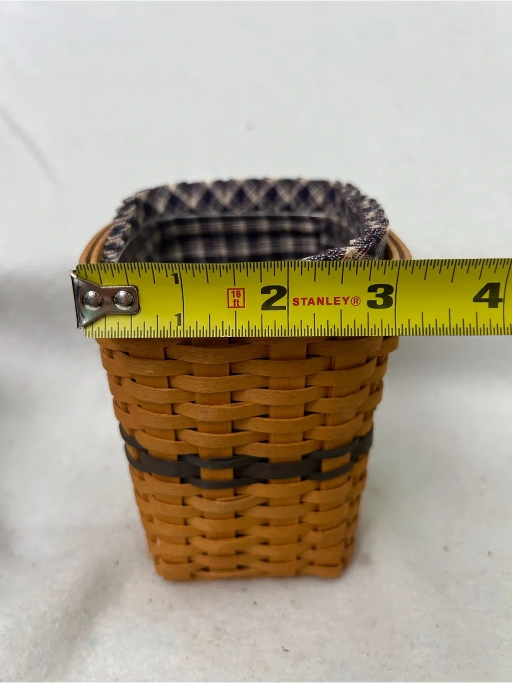 Longaberger 1997 J.W. Collection Miniature Waste Basket with Plaid Liner